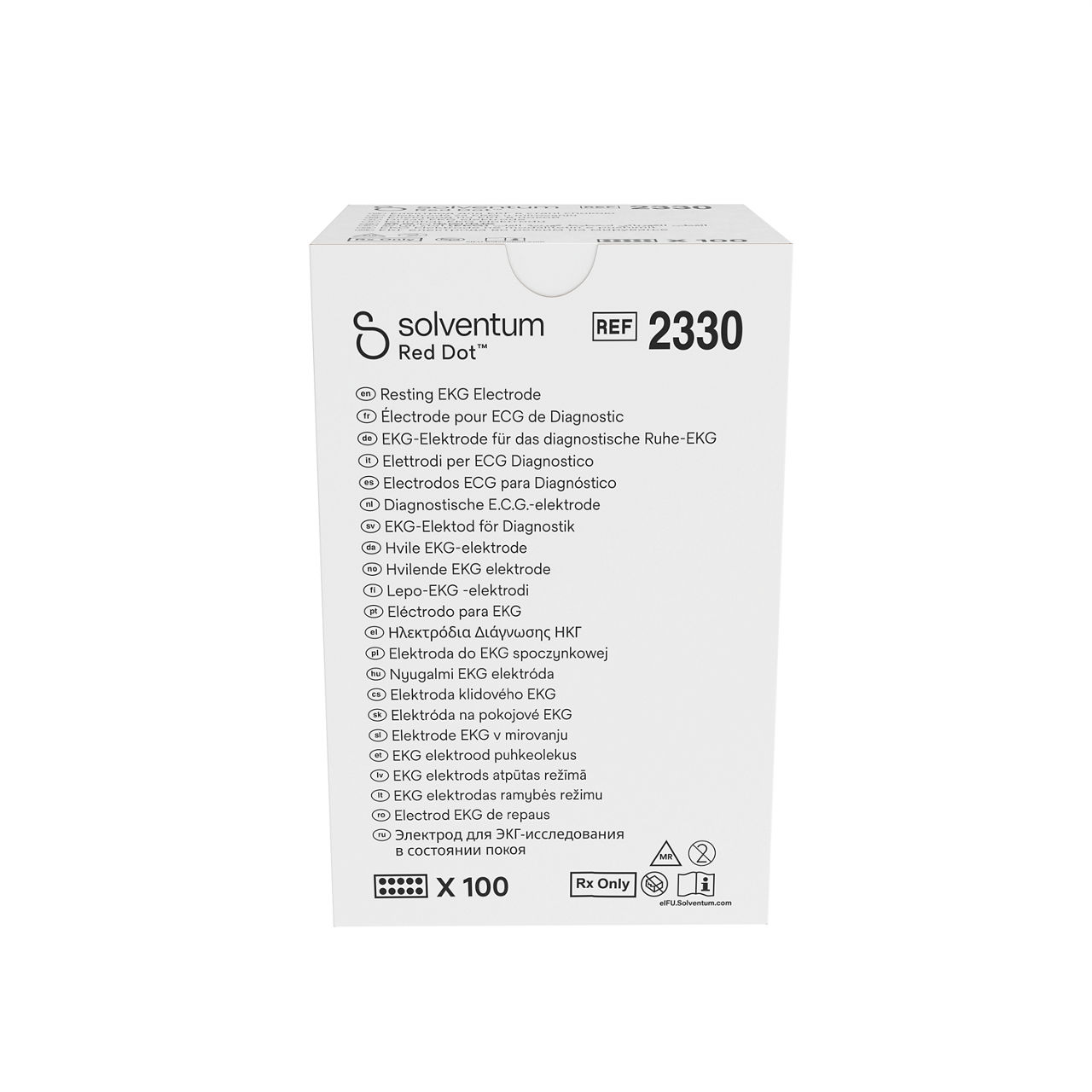 Solventum™ Red Dot™ Resting EKG Electrode, 2360, 0.8 in x 0.8 in (2 cmx2 cm), 10/CARD, 10 CARD/BAG, 40 BAG/CS, 4000/CS - Front, Center, In Packaging (1C1)