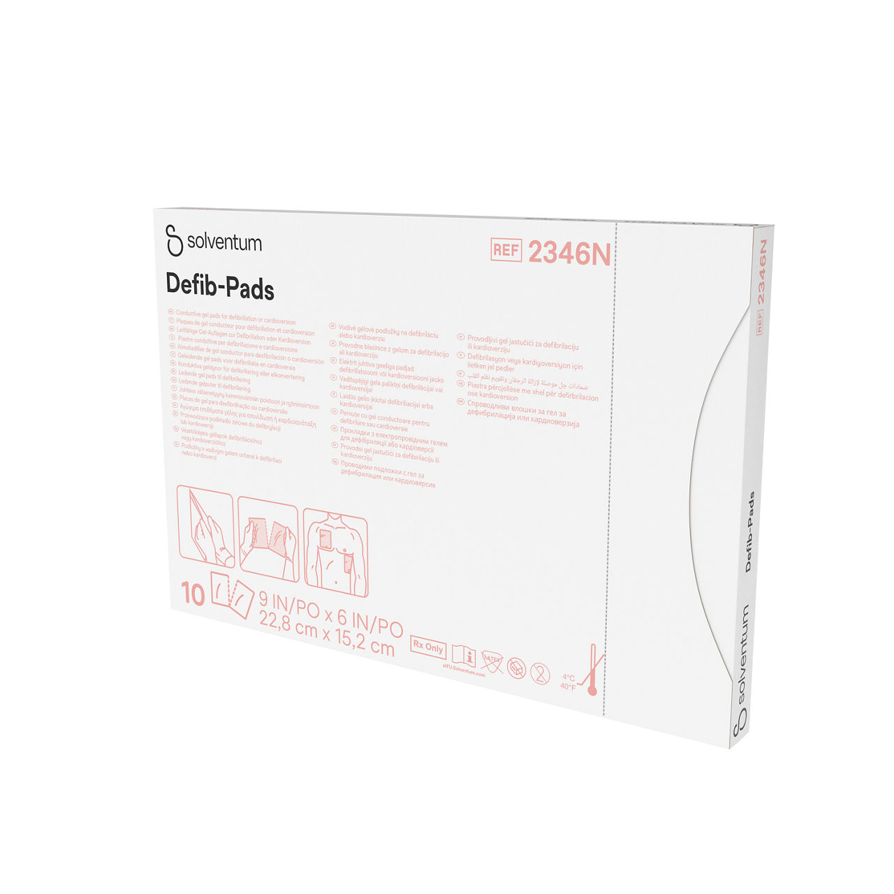 Solventum™ Defibrillator Pads, 2346N, 4.5 in x 6 in (11.4 cm x 15.2 cm), 2/Pair, 10 PAC/CAR, 10 CAR/CS, 100 Pair/CS - Front, Right, In Packaging (1R1)