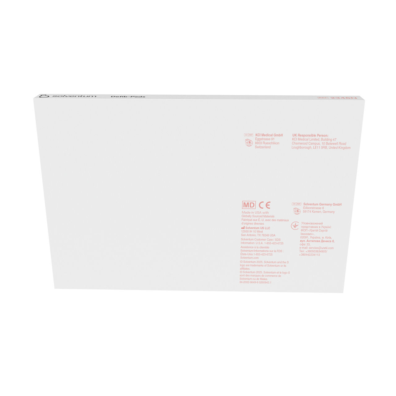 Solventum™ Defibrillator Pads, 2346N, 4.5 in x 6 in (11.4 cm x 15.2 cm), 2/Pair, 10 PAC/CAR, 10 CAR/CS, 100 Pair/CS - Back, Center, In Packaging (7C1)