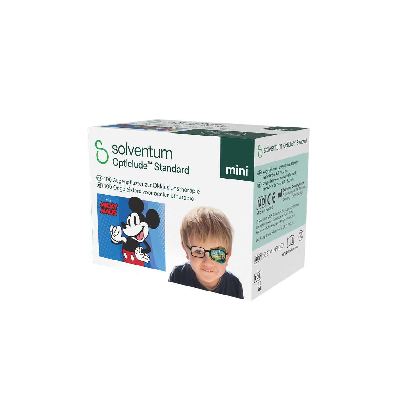 Solventum™ Opticlude™ Standard Eye Patches for Occlusion Therapy, 2537M D PB-100, Mini, 5 cm x 6 cm, 100/CAR - Front, Right, In Packaging (1R1)