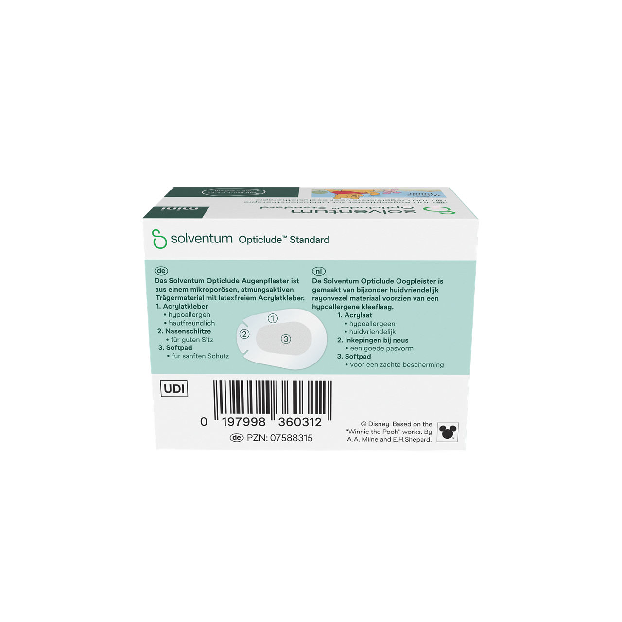 Solventum™ Opticlude™ Standard Eye Patches for Occlusion Therapy, 2537M D PG-100, Mini, 5 cm x 6 cm, 100/CAR - Back, Center, In Packaging (7C1)