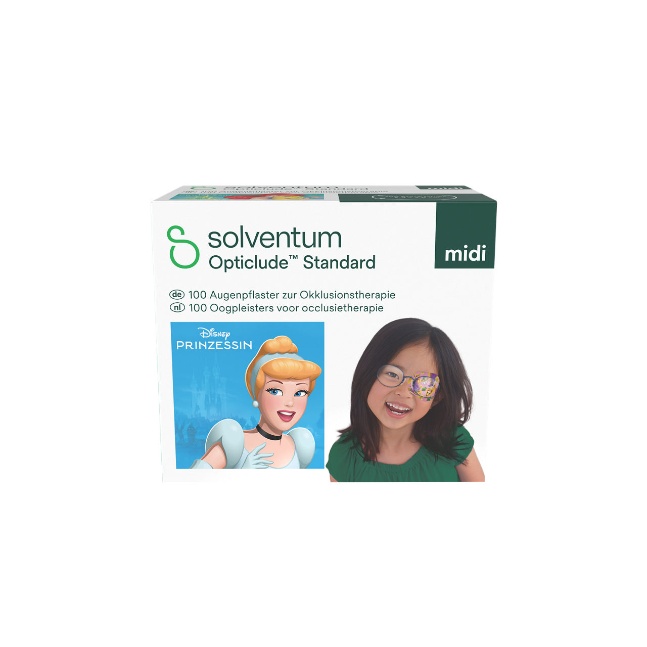Solventum™ Opticlude™ Standard Eye Patches for Occlusion Therapy, 2538M D PG-100, Midi, 5,3 cm x 7 cm, 100/CAR - Front, Center, In Packaging (1C1)