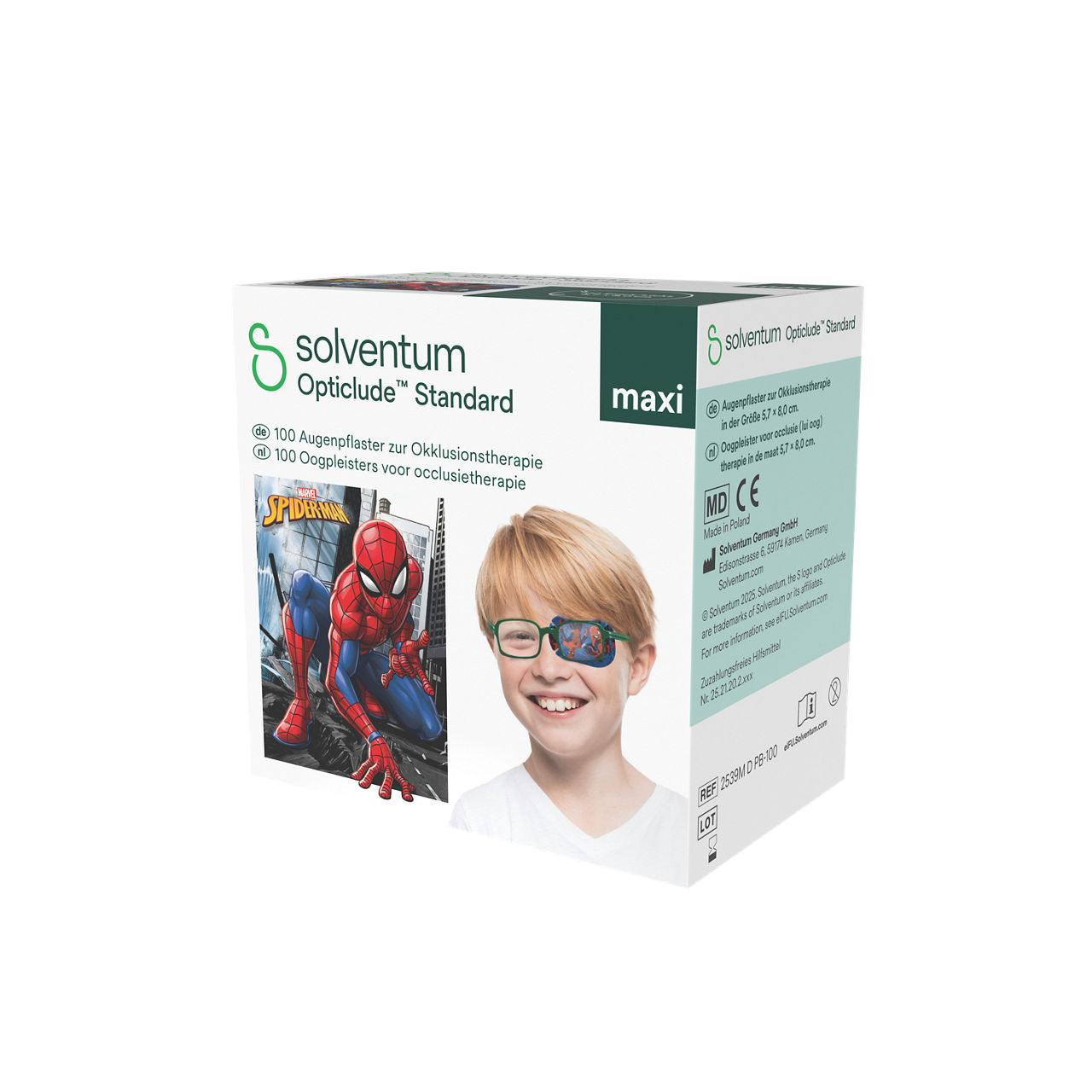 Solventum™ Opticlude™ Standard Eye Patches for Occlusion Therapy, 2539M D PB-100, Maxi, 5,7 cm x 8 cm, 100/CAR - Front, Right, In Packaging (1R1)