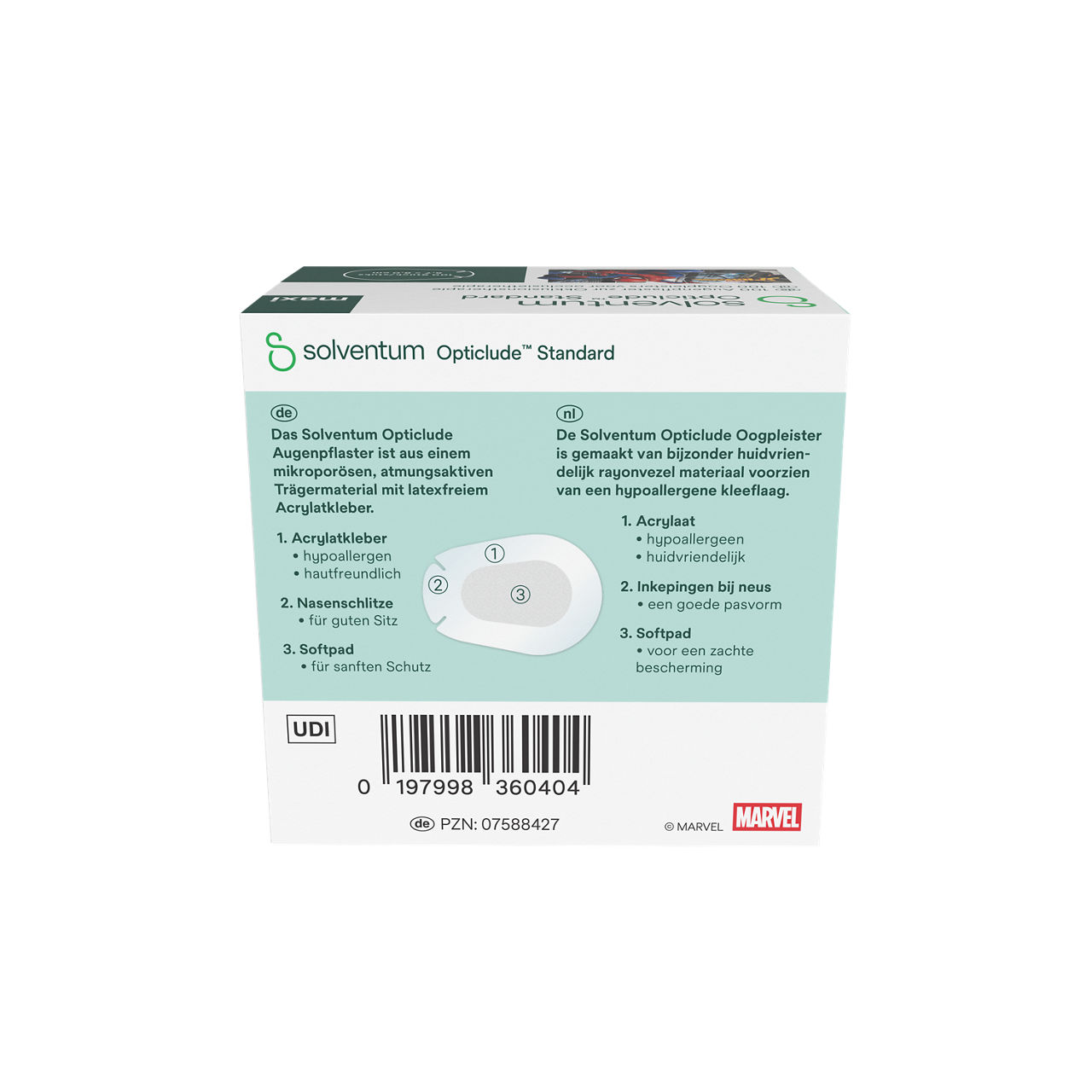 Solventum™ Opticlude™ Standard Eye Patches for Occlusion Therapy, 2539M D PB-100, Maxi, 5,7 cm x 8 cm, 100/CAR - Back, Center, In Packaging (7C1)