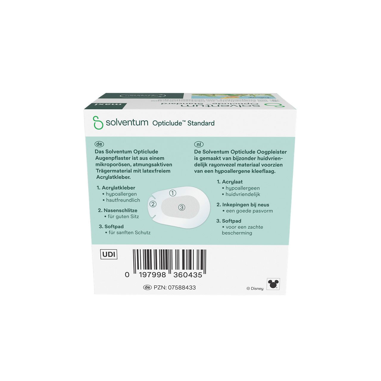 Solventum™ Opticlude™ Standard Eye Patches for Occlusion Therapy, 2539M D PG-100, Maxi, 5,7 cm x 8 cm, 100/CAR - Back, Center, In Packaging (7C1)