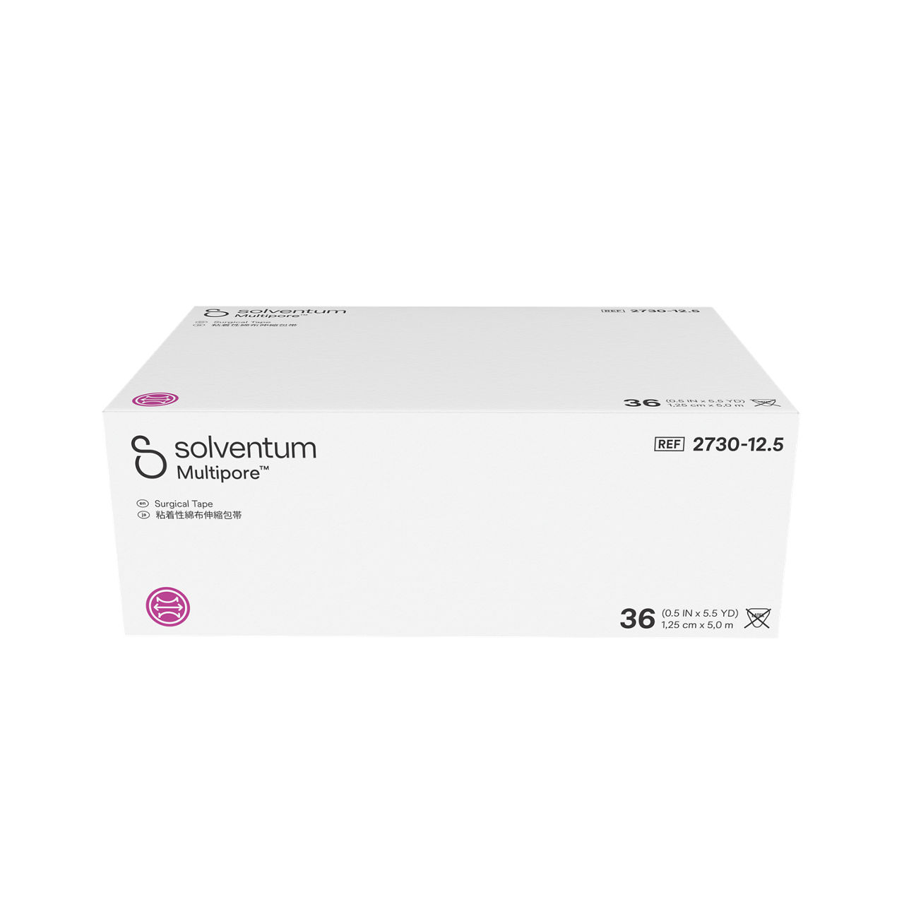 Solventum™ Multipore™ Surgical Tape, 2730-12.5, 0.5 in x 5.5 yd (12.5 mm x 5 m), 36/CAR, 4 CAR/CS, 144/CS - Front, Center, In Packaging (1C1)