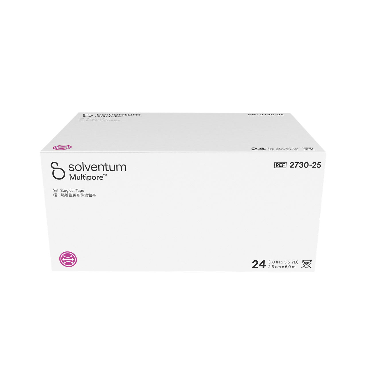 Solventum™ Multipore™ Surgical Tape, 2730-25, 1 in x 5.5 yd (25 mm x 5 m), 24/CAR, 4 CAR/CS, 96/CS - Front, Center, In Packaging (1C1)