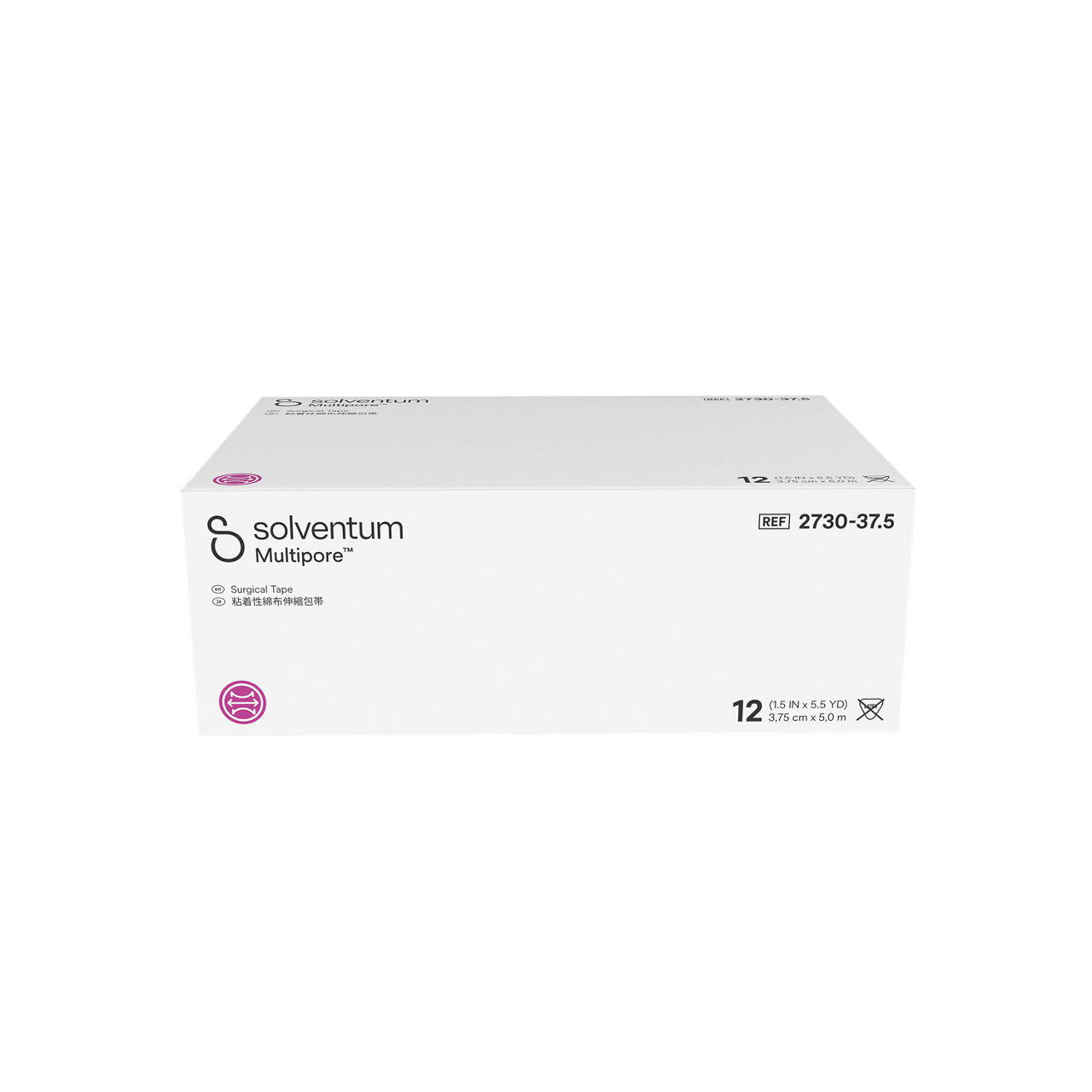 Solventum™ Multipore™ Surgical Tape, 2730-37.5, 1.5 in x 5.5 yd  (37.5mm x 5 m), 12/CAR, 4 CAR/CS, 48/CS - Front, Center, In Packaging (1C1)