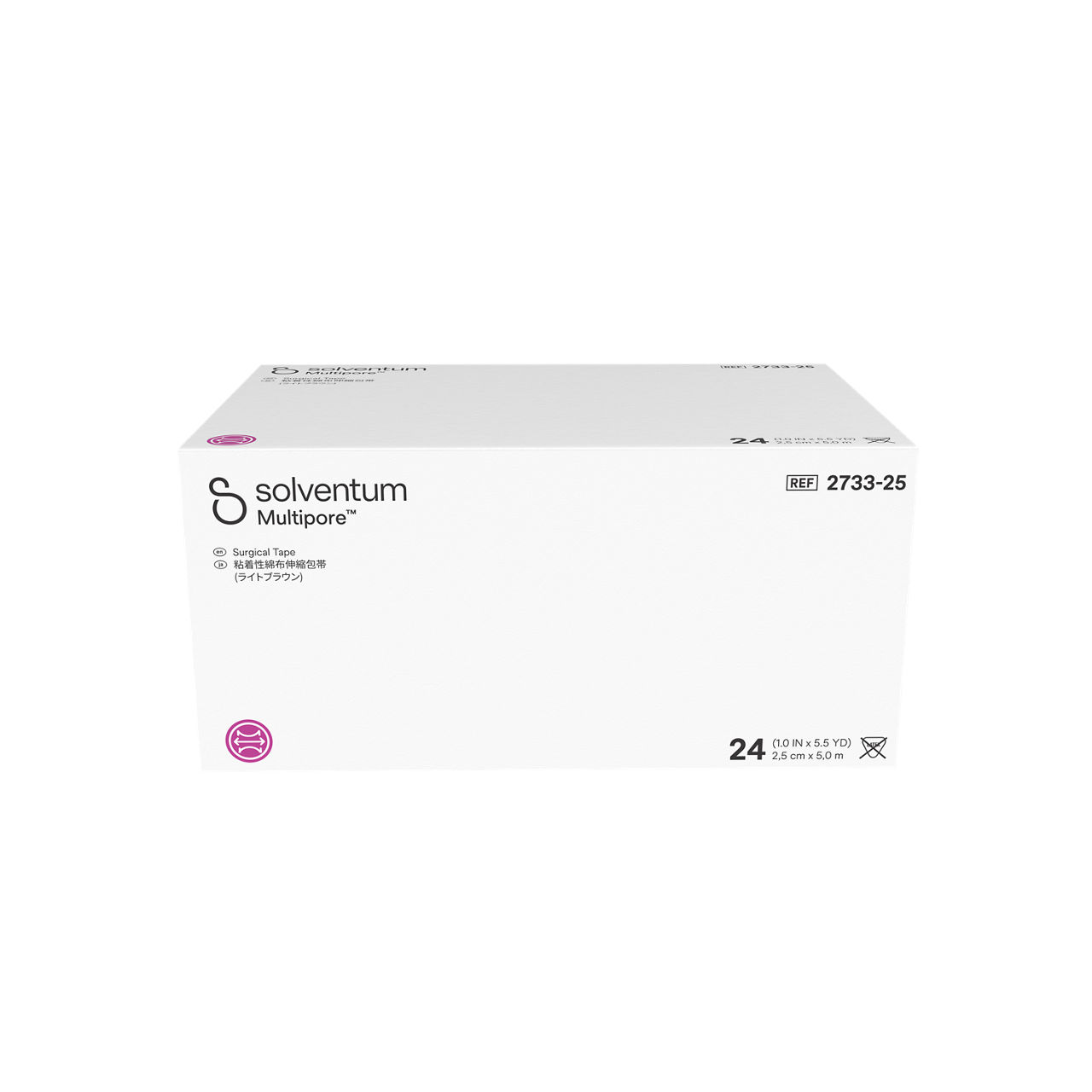 Solventum™ Multipore™ Surgical Tape, 2733-25, 1 in x 5.5 yd (25 mm x 5 m), 24/CAR, 4 CAR/CS, 96/CS - Front, Center, In Packaging (1C1)