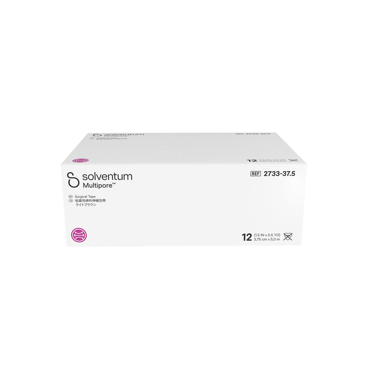 Solventum™ Multipore™ Surgical Tape, 2733-37.5, 1.5 in x 5.5 yd  (37.5mm x 5 m), 12/CAR, 4 CAR/CS, 48/CS - Front, Center, In Packaging (1C1)