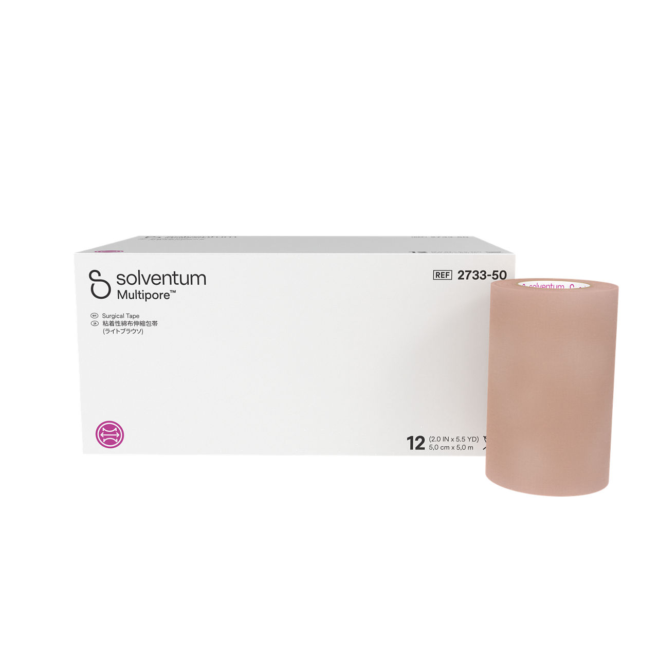 Solventum™ Multipore™ 粘着性綿布伸縮包帯 (ライトブラウン), 2733-50, 5 cm x 5 m (2 IN x 5.5 YD), 12/CAR