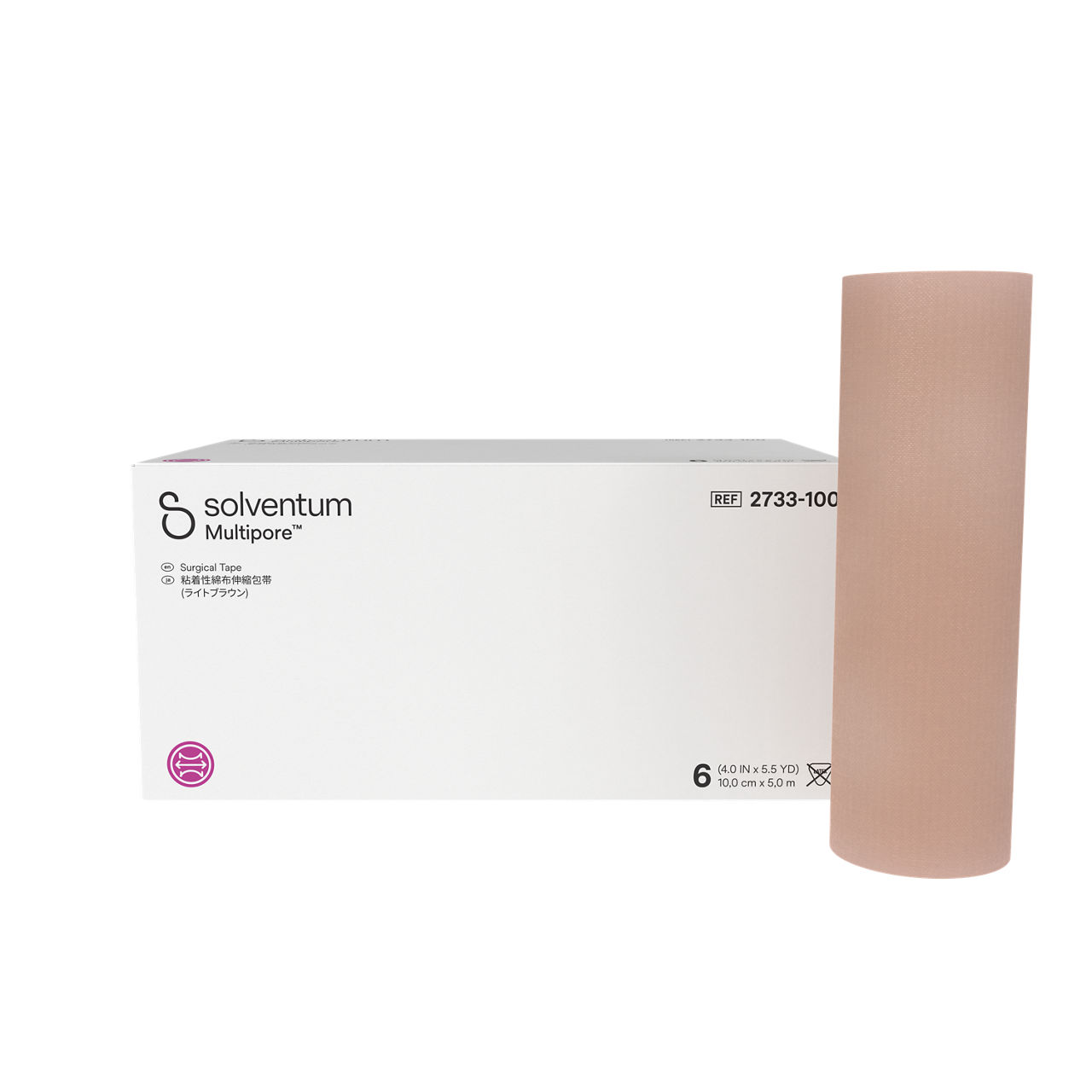 Solventum™ Multipore™ 粘着性綿布伸縮包帯 (ライトブラウン), 2733-75, 7,5 cm x 5 m (3 IN x 5.5 YD), 6/CAR
