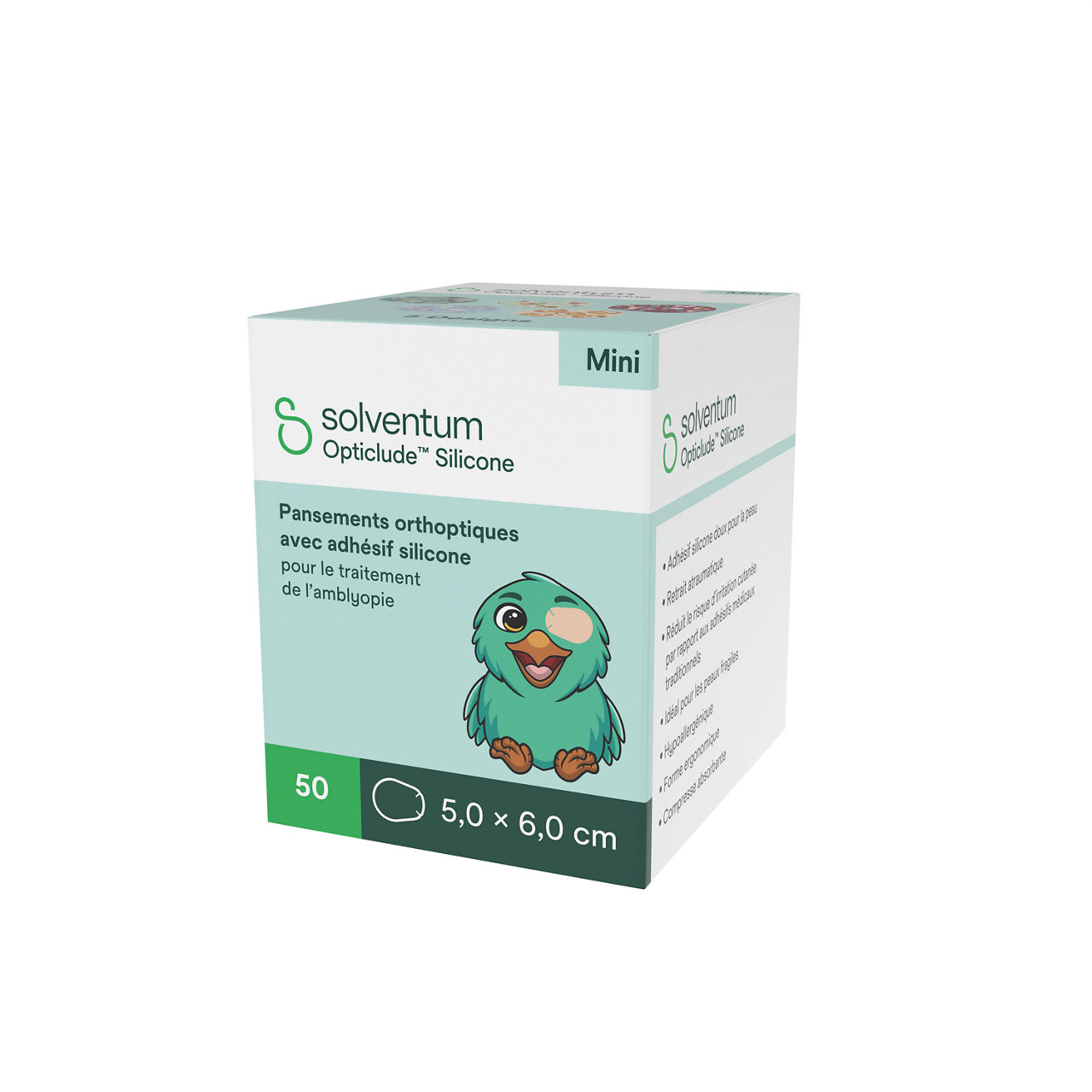 Solventum™ Opticlude™ Orthoptic Eye Patches, 2737 PB 50, Mini, Silicone, 50/PAC, 12 PAC/CS, 600/CS - Front, Right, In Packaging (1R1)