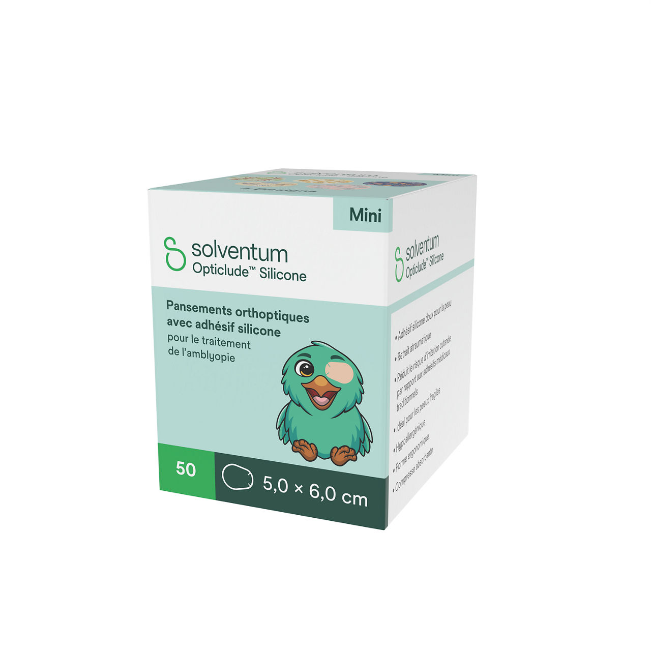 Solventum™ Opticlude™ Orthoptic Eye Patches, 2737 PG 50, Mini, Silicone, 50/PAC, 12 PAC/CS, 600/CS - Front, Right, In Packaging (1R1)