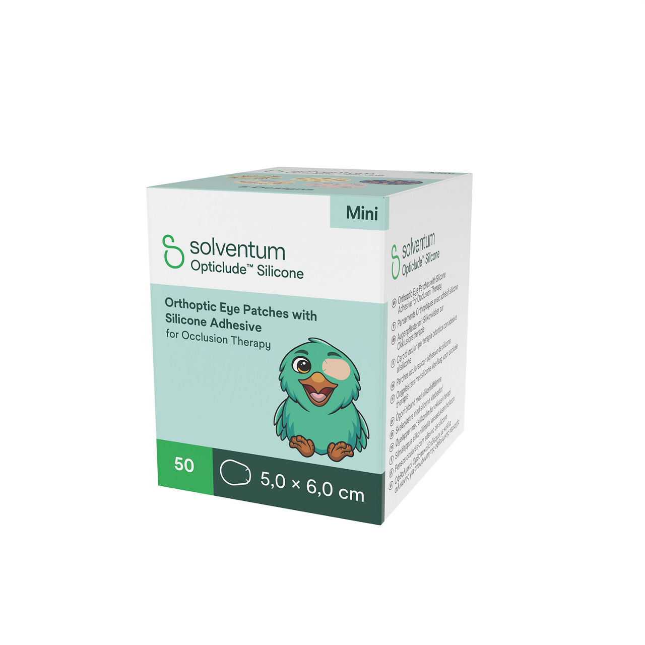 Solventum™ Opticlude™ Orthoptic Eye Patches, 2737 PG 50, Silicone, Mini, 50/PAC, 12 PAC/CS, 600/CS - Front, Right, In Packaging (1R1)