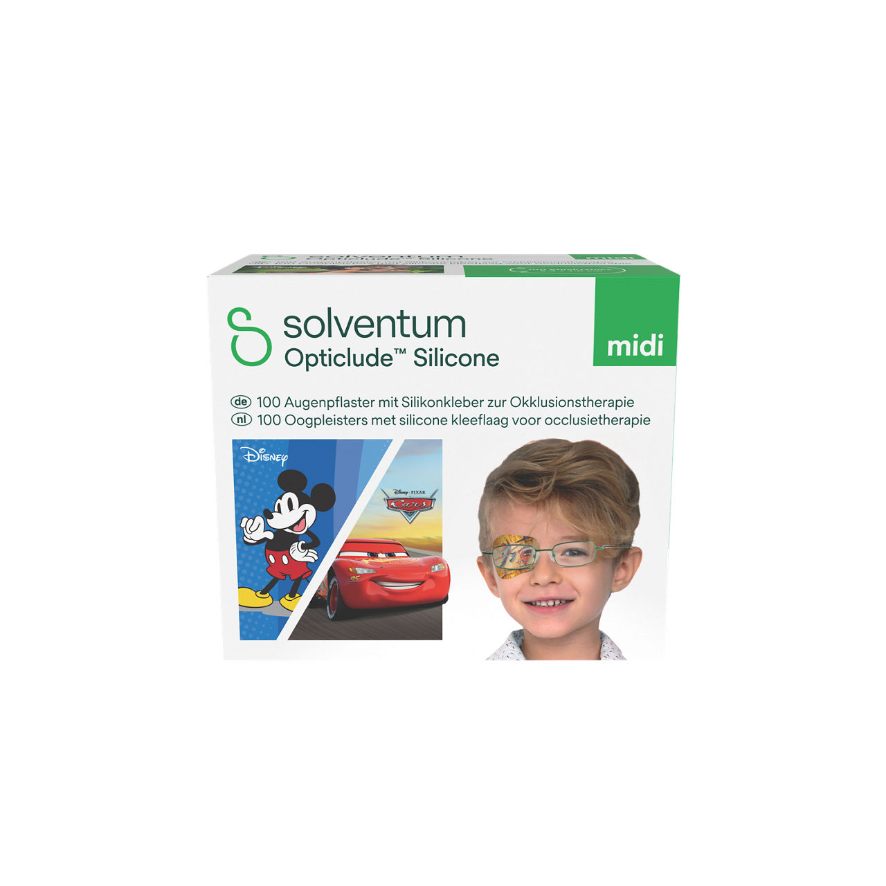 Solventum™ Opticlude™ Silicone Eye Patches with Silicone Adhesive for Occlusion Therapy, 2738 DB 100, Midi, 5,3 cm x 7 cm, 100/CAR - Front, Center, In Packaging (1C1)