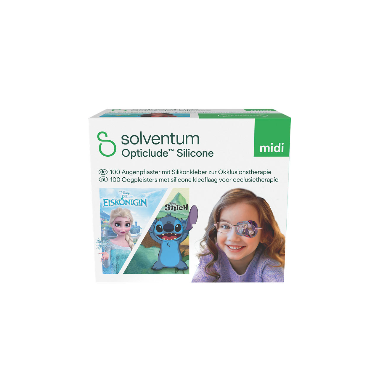 Solventum™ Opticlude™ Silicone Eye Patches with Silicone Adhesive for Occlusion Therapy, 2738 DG 100, Midi, 5,3 cm x 7 cm, 100/CAR - Front, Center, In Packaging (1C1)
