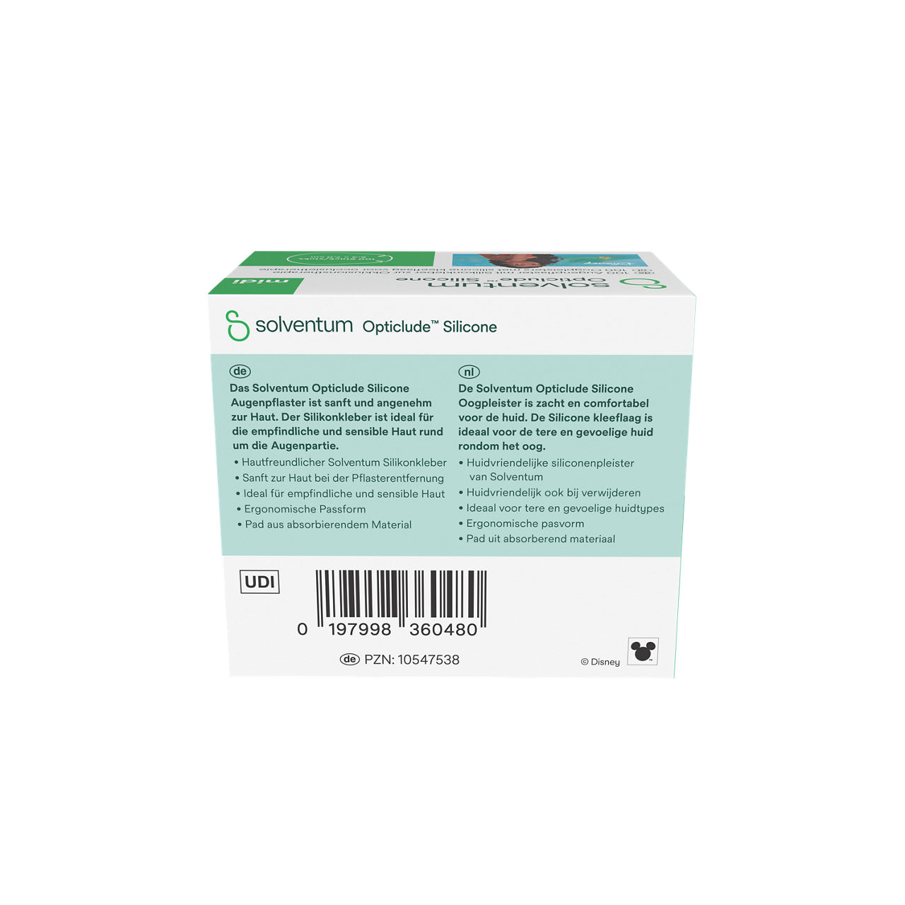 Solventum™ Opticlude™ Silicone Eye Patches with Silicone Adhesive for Occlusion Therapy, 2738 DG 100, Midi, 5,3 cm x 7 cm, 100/CAR - Back, Center, In Packaging (7C1)