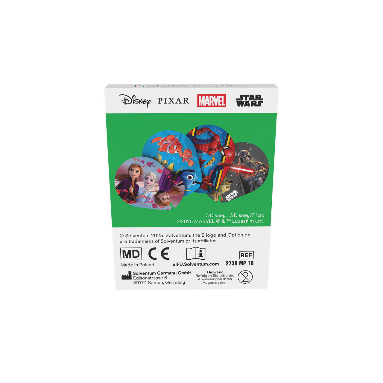 Solventum™ Opticlude™ Silicone Pick'n'Mix Eye Patches for Occlusion Therapy, 2738 MP 10, Midi, 5,3 cm x 7 cm, 10/CAR - Back, Center, In Packaging (7C1)