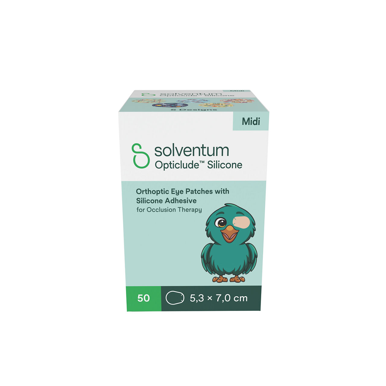 Solventum™ Opticlude™ Orthoptic Eye Patches, 2738 PB 50, Midi, Silicone, 50/PAC, 12 PAC/CS, 600/CS - Front, Center, In Packaging (1C1)