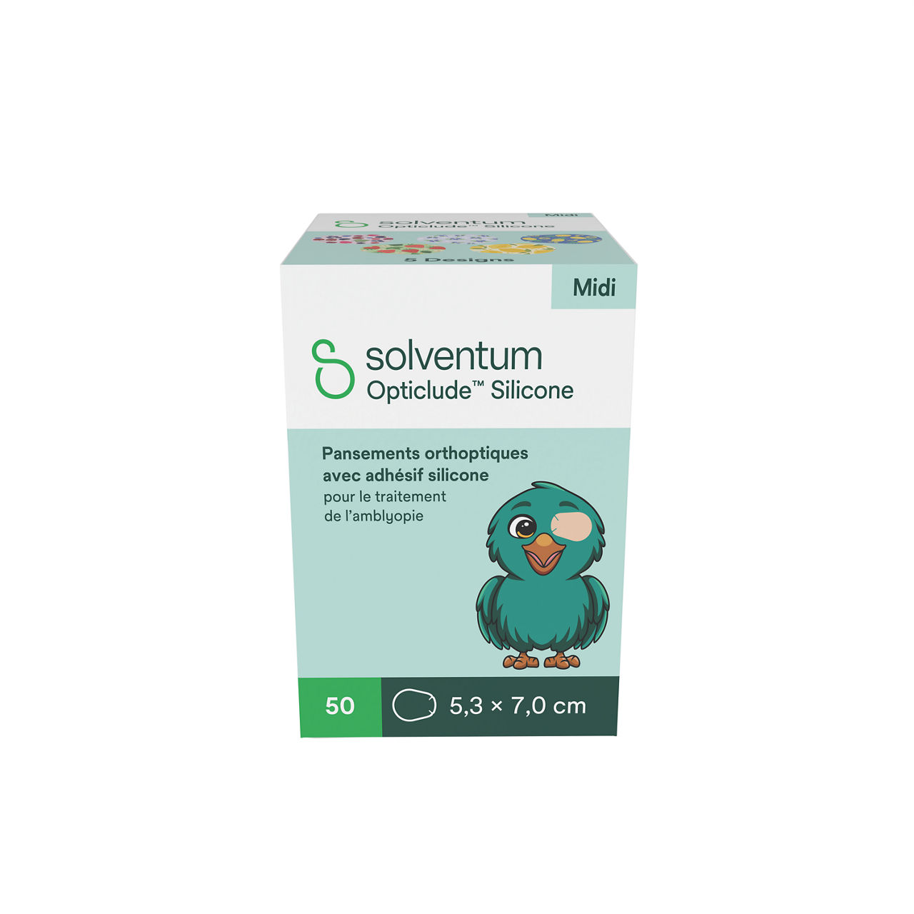 Solventum™ Opticlude™ Orthoptic Eye Patches, 2738 PG 50, Midi, Silicone, 50/PAC, 12 PAC/CS, 600/CS - Front, Center, In Packaging (1C1)