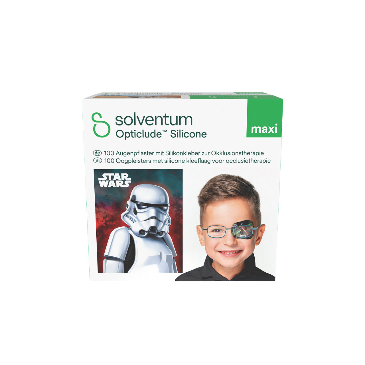 Solventum™ Opticlude™ Silicone Eye Patches with Silicone Adhesive for Occlusion Therapy, 2739 DB 100, Maxi, 5,7 cm x 8 cm, 100/CAR - Front, Center, In Packaging (1C1)