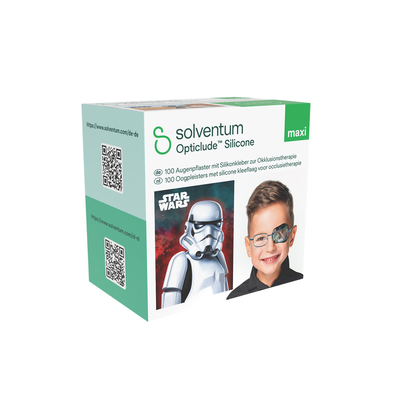 Solventum™ Opticlude™ Silicone Eye Patches with Silicone Adhesive for Occlusion Therapy, 2739 DB 100, Maxi, 5,7 cm x 8 cm, 100/CAR - Front, Left, In Packaging (1L1)
