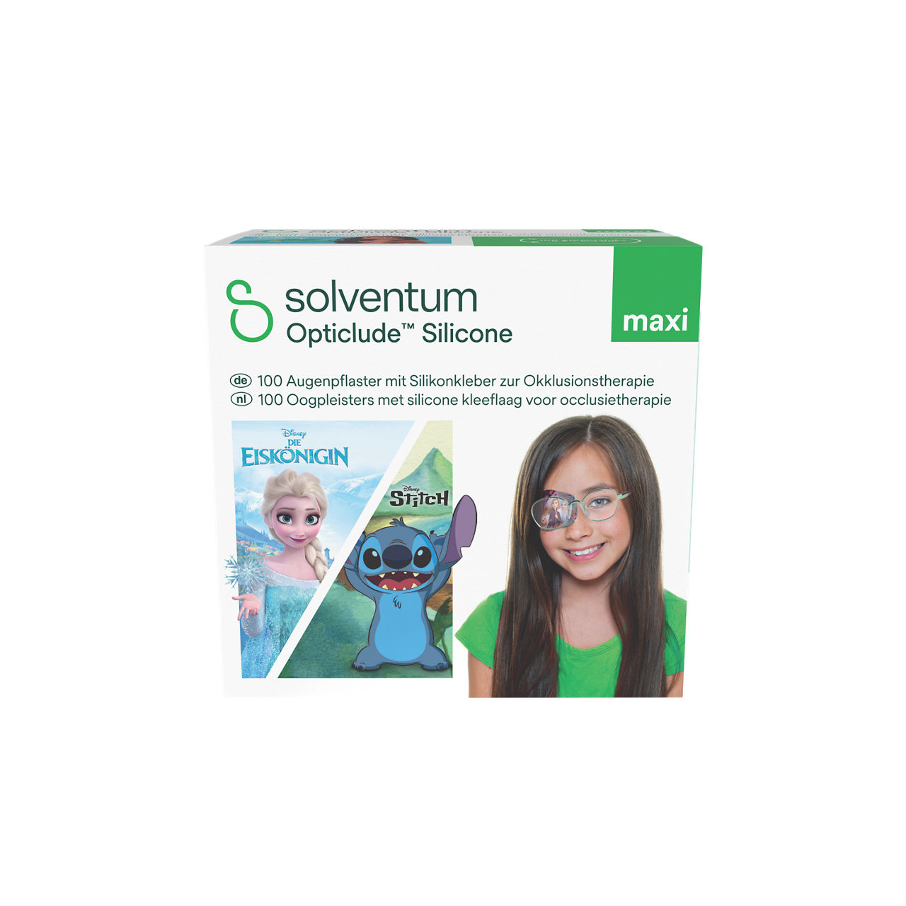 Solventum™ Opticlude™ Silicone Eye Patches with Silicone Adhesive for Occlusion Therapy, 2739 DG 100, Maxi, 5,7 cm x 8 cm, 100/CAR - Front, Center, In Packaging (1C1)