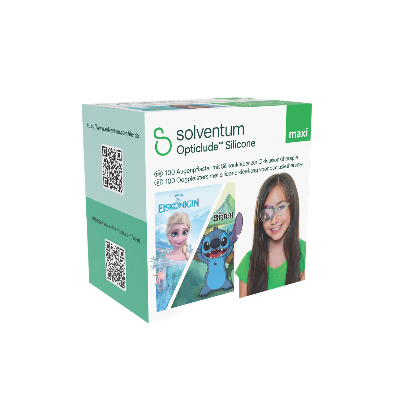 Solventum™ Opticlude™ Silicone Eye Patches with Silicone Adhesive for Occlusion Therapy, 2739 DG 100, Maxi, 5,7 cm x 8 cm, 100/CAR - Front, Left, In Packaging (1L1)