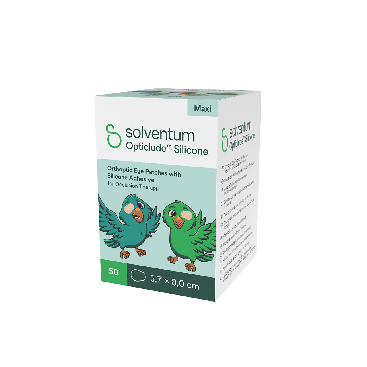 Solventum™ Opticlude™ Orthoptic Eye Patches, 2739 PB 50, Maxi,Silicone,50/PAC, 12 PAC/CS, 600/CS - Front, Right, In Packaging (1R1)