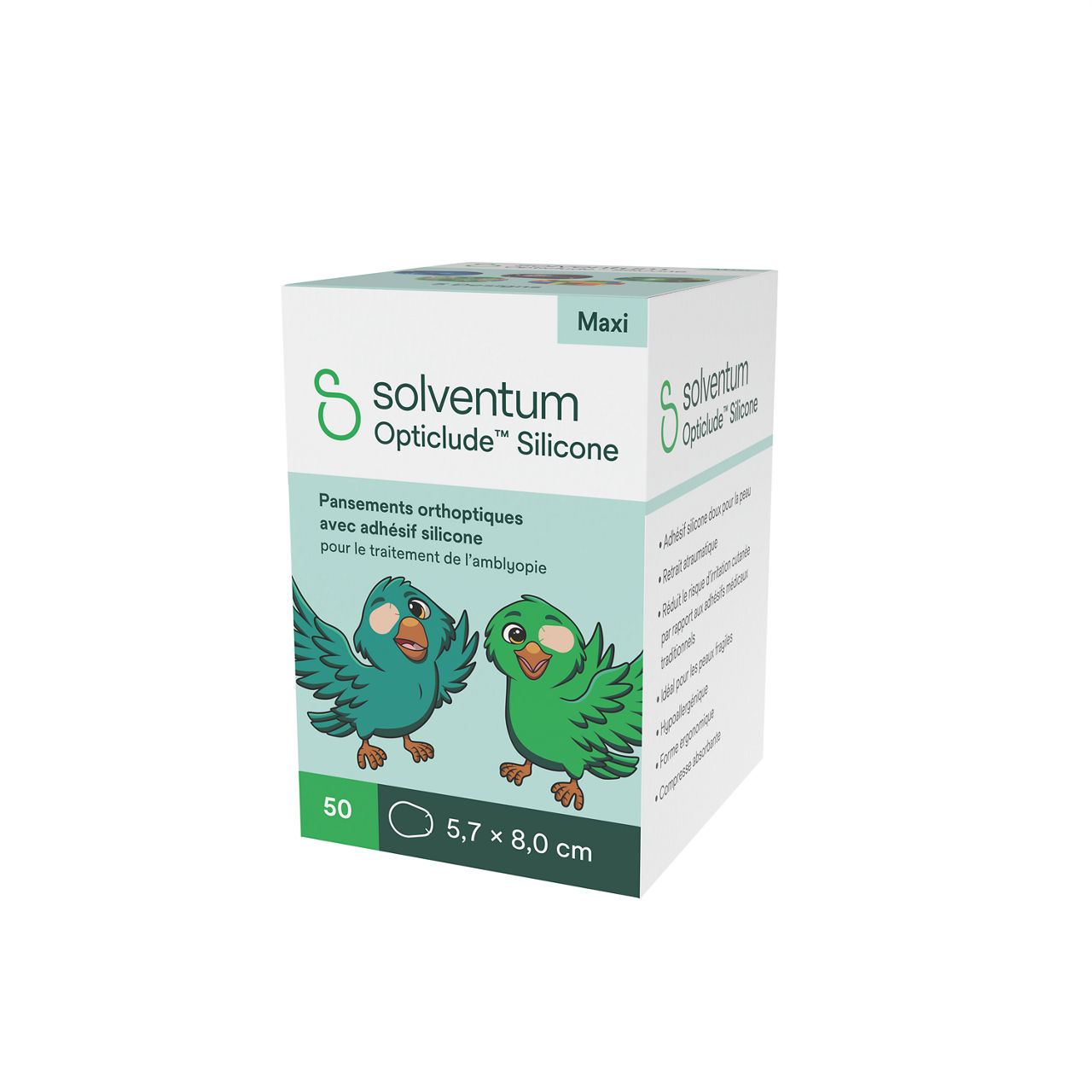 Solventum™ Opticlude™ Orthoptic Eye Patches, 2739 PB 50, Maxi, Silicone, 50/PAC, 12 PAC/CS, 600/CS - Front, Right, In Packaging (1R1)