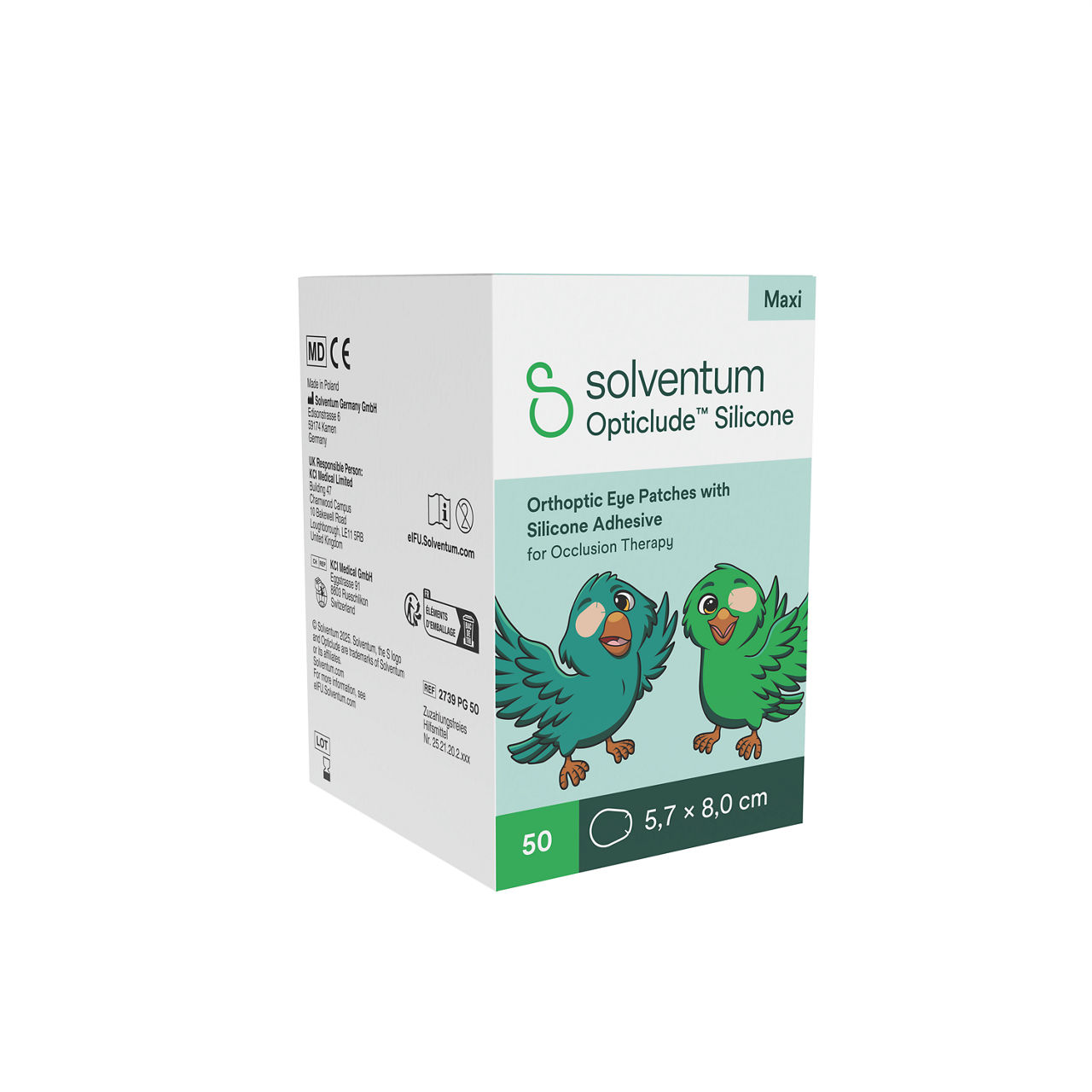 Solventum™ Opticlude™ Orthoptic Eye Patches, 2739 PG 50, Silicone, Maxi, 50/PAC, 12 PAC/CS, 600/CS - Front, Left, In Packaging (1L1)