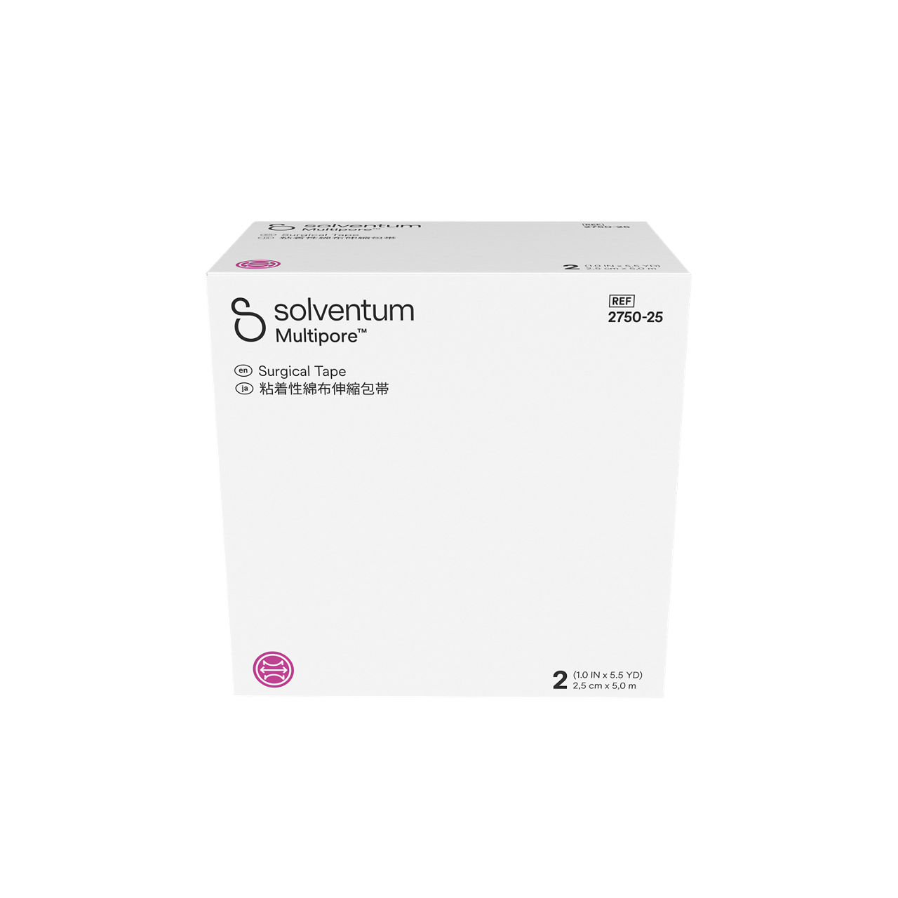 Solventum™ Multipore™ Surgical Tape, 2750-25, 1 in x 5.5 yd  (25 mm x 5m), 2/CAR, 48 CAR/CS, 96/CS - Front, Center, In Packaging (1C1)