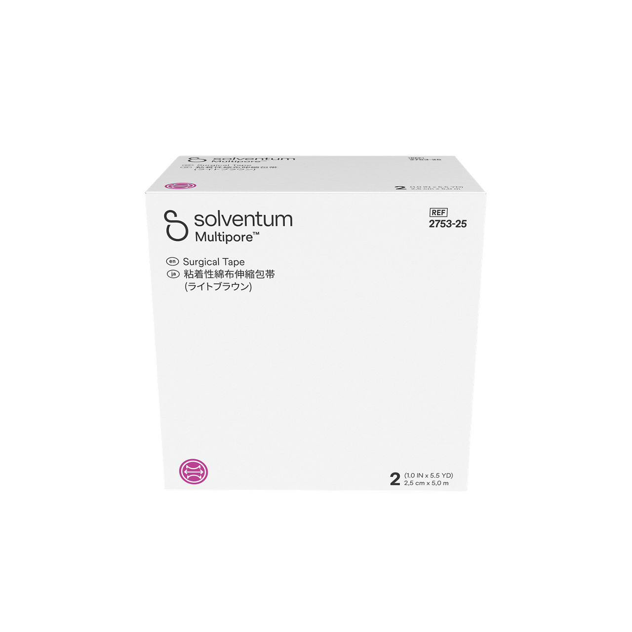 Solventum™ Multipore™ Surgical Tape, 2753-25, 1 in x 5.5 yd (25 mm x 5m), 2/CAR, 48 CAR/CS, 96/CS - Front, Center, In Packaging (1C1)