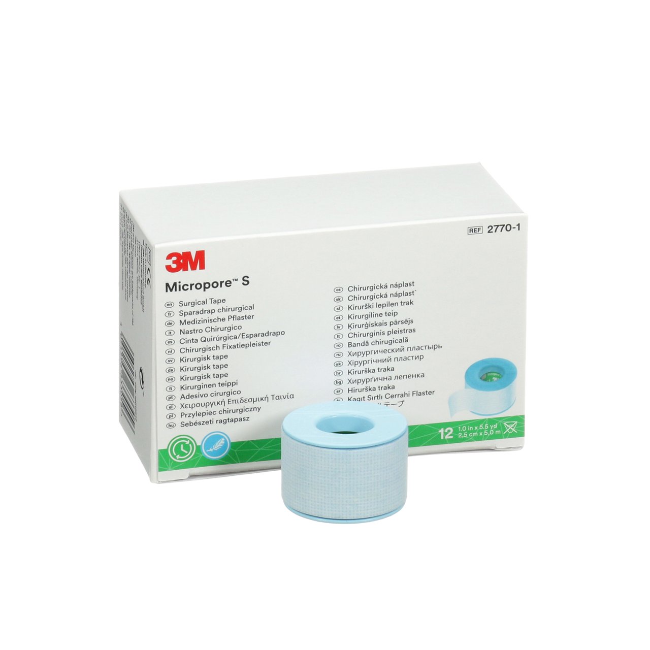 2770-1IP-Familyshot. 360. Micropore S Surgical Tape family shot with box
