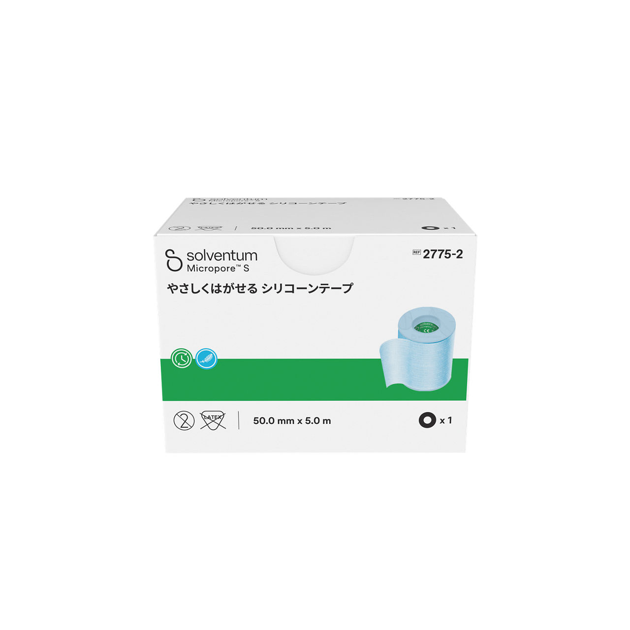 Solventum™ Micropore™ S Silicone Surgical Tape, 2775-2, 2 in x 5.5 yd (5cm x 5 m), 1/CAR, 12 CAR/CS, 12/CS - Front, Center, In Packaging (1C1)