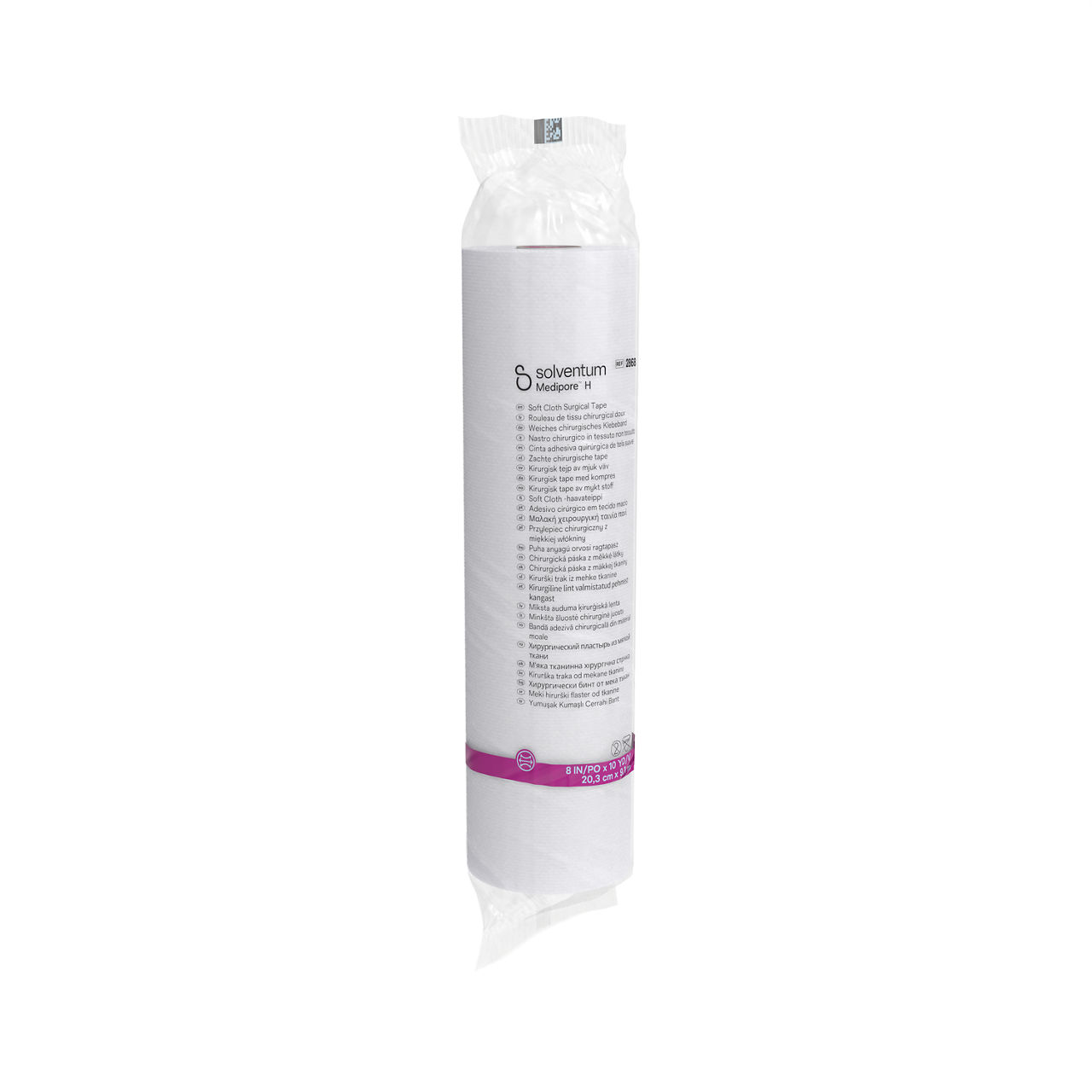 Solventum™ Medipore™ H Soft Cloth Surgical Tape, 2868, 8 in x 10 yd (20.3 cm x 9.1 m), 6/CS - Front, Left, In Packaging (1L1)