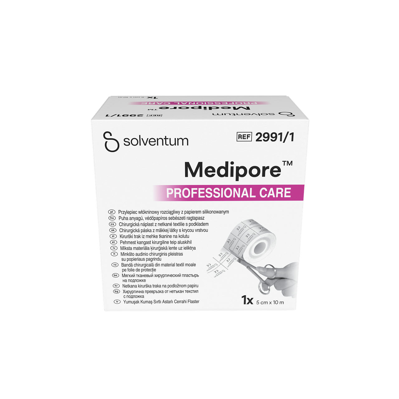 Solventum™ Medipore™ Professional Care Soft Cloth Surgical Tape on Liner, 2991/1, 5 cm x 10 m (50 mm x 10 m), 1/CAR - Front, Center, In Packaging (1C1)