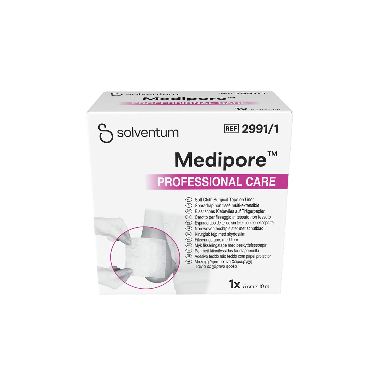 Solventum™ Medipore™ Professional Care Soft Cloth Surgical Tape on Liner, 2991/1, 5 cm x 10 m (50 mm x 10 m), 1/CAR - Back, Center, In Packaging (7C1)