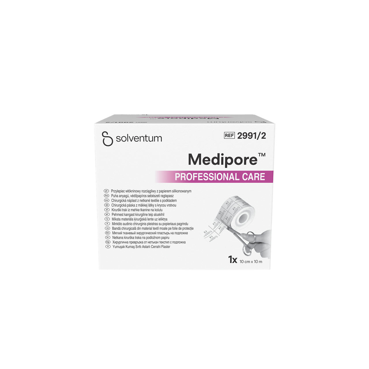 Solventum™ Medipore™ Professional Care Soft Cloth Surgical Tape on Liner, 2991/2, 10 cm x 10 m (100 mm x 10 m), 1/CAR - Back, Center, In Packaging (7C1)