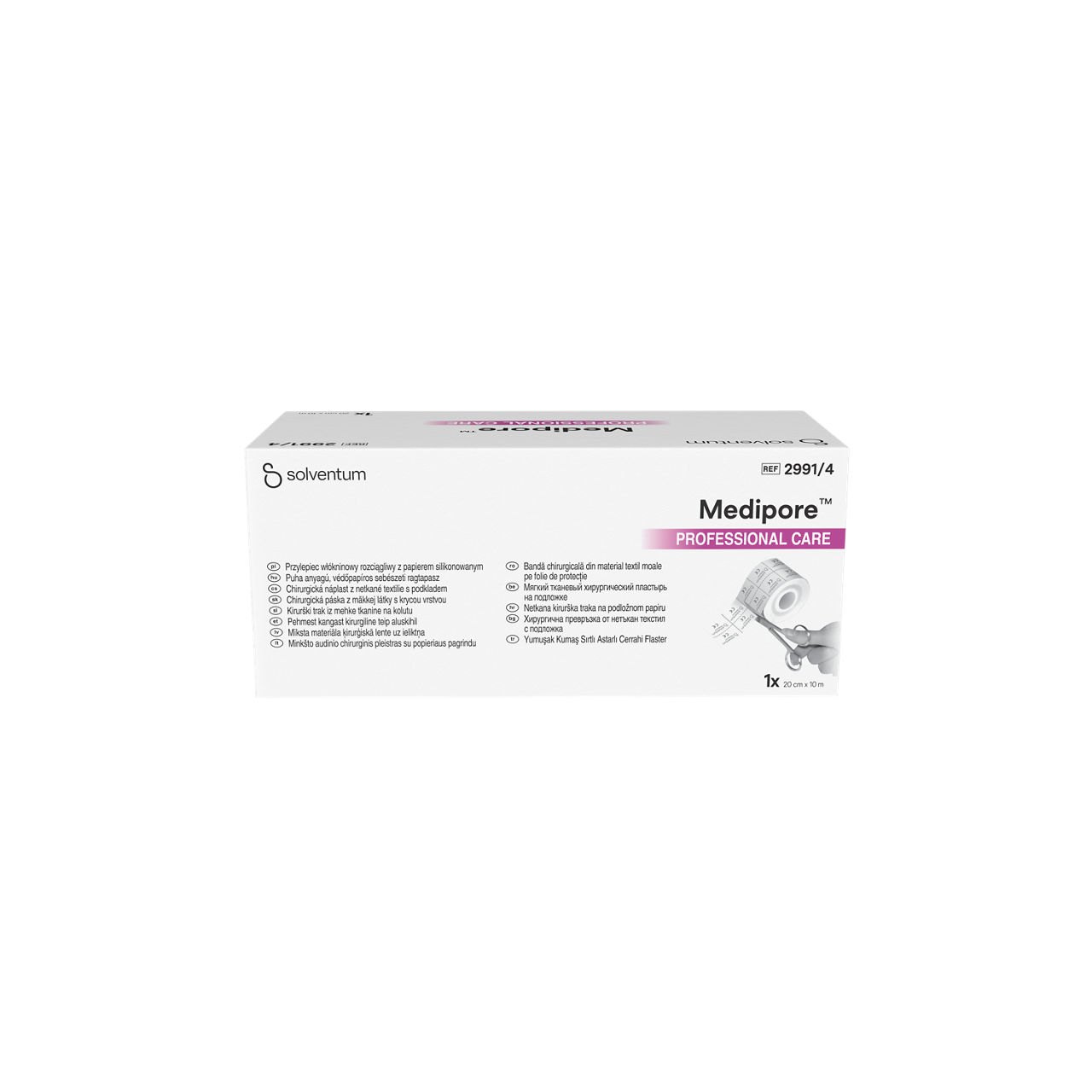 Solventum™ Medipore™ Professional Care Soft Cloth Surgical Tape on Liner, 2991/4, 20 cm x 10 m (200 mm x 10 m), 1/CAR - Back, Center, In Packaging (7C1)