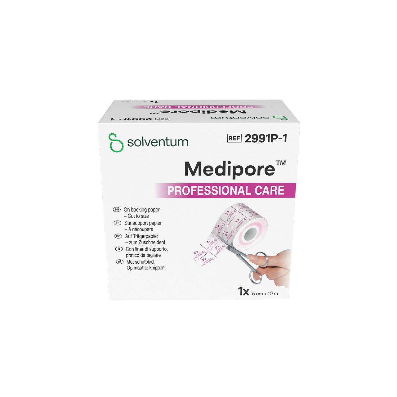 Solventum™ Medipore™ Professional Care Soft Cloth Adhesive Tape for the Fixation of Wound Dressings, 2991P-1, 5 cm x 10 m, 1/CAR - Front, Center, In Packaging (1C1)