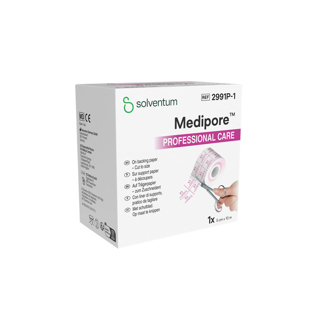 Solventum™ Medipore™ Professional Care Soft Cloth Adhesive Tape for the Fixation of Wound Dressings, 2991P-1, 5 cm x 10 m, 1/CAR - Front, Left, In Packaging (1L1)
