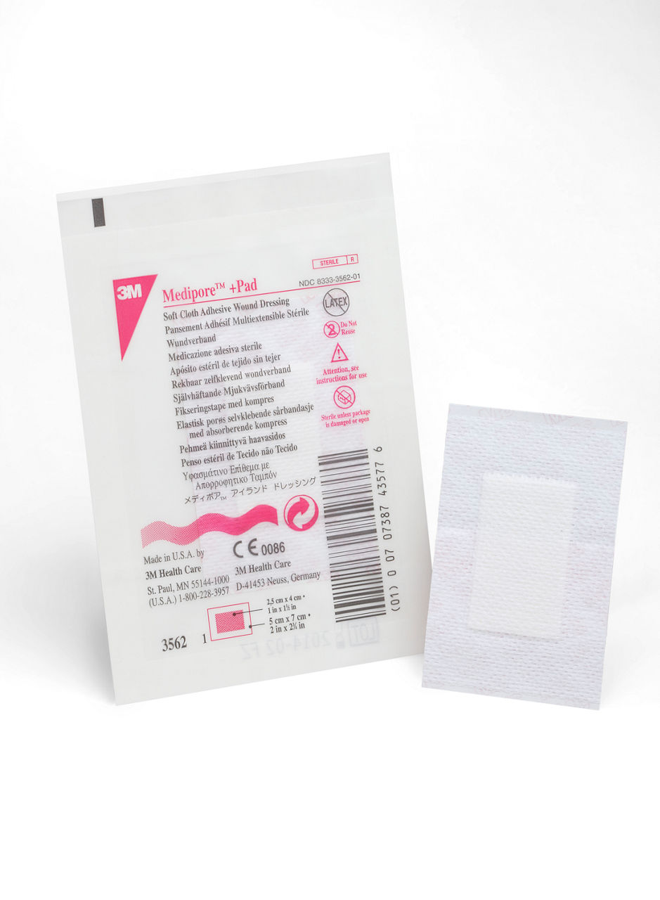 3M™ Medipore™ +Pad Soft Cloth Adhesive Wound Dressing, 3562, Dressing -2 in x 2-3/4 in, Pad - 1 in x 1-1/2 in