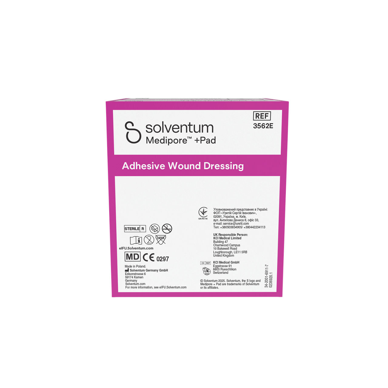 Solventum™ Medipore™ +Pad Adhesive Wound Dressing, 3562E, 5 x 7.2 cm (2 x 2¾ in), Pad - 2.5 x 3.8 cm (1 x 1½ in), 50/CAR - Back, Center, In Packaging (7C1)