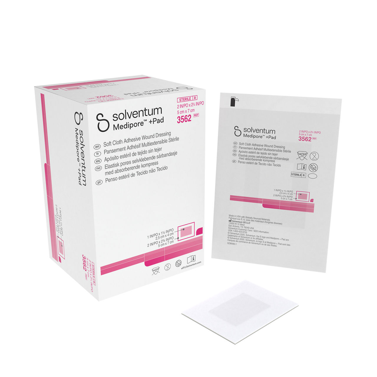 Solventum™ Medipore™+Pad Adhesive Wound Dressing, 3562, Dressing - 2 inx2 3/4 in, Pad - 1 in x 1 1/2 in