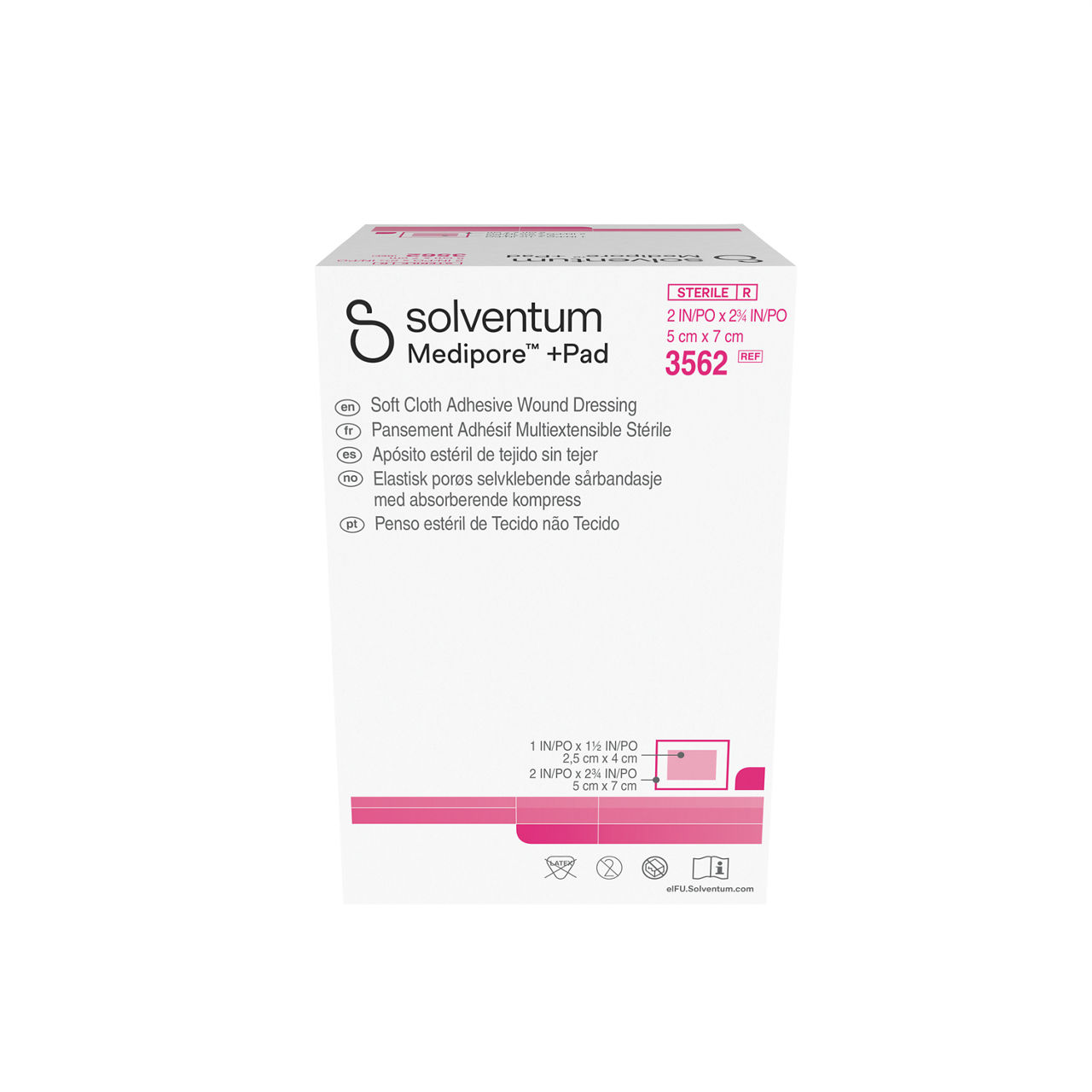 Solventum™ Medipore™ +Pad Adhesive Wound Dressing, 3562, Dressing - 2 in x 2 3/4 in, Pad - 1 in x 1 1/2 in -Front, Center, In Packaging (1C1)