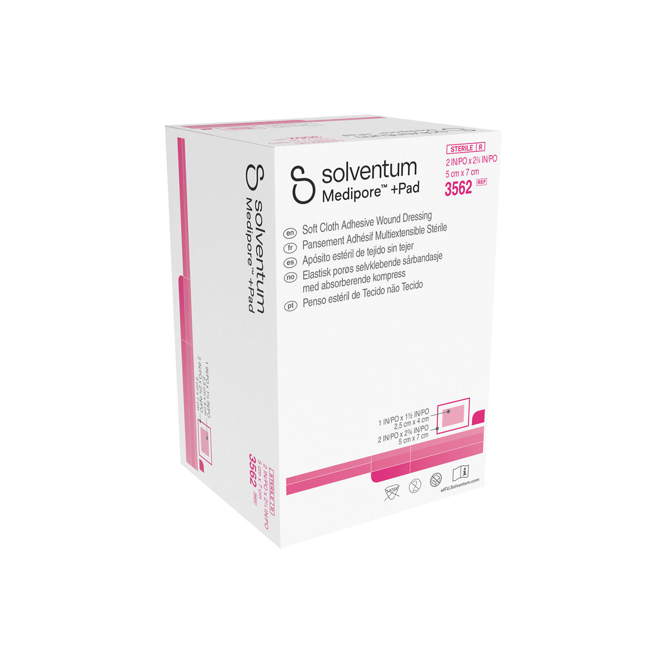 Solventum™ Medipore™ +Pad Adhesive Wound Dressing, 3562, Dressing - 2 in x 2 3/4 in, Pad - 1 in x 1 1/2 in -Front, Left, In Packaging (1L1)