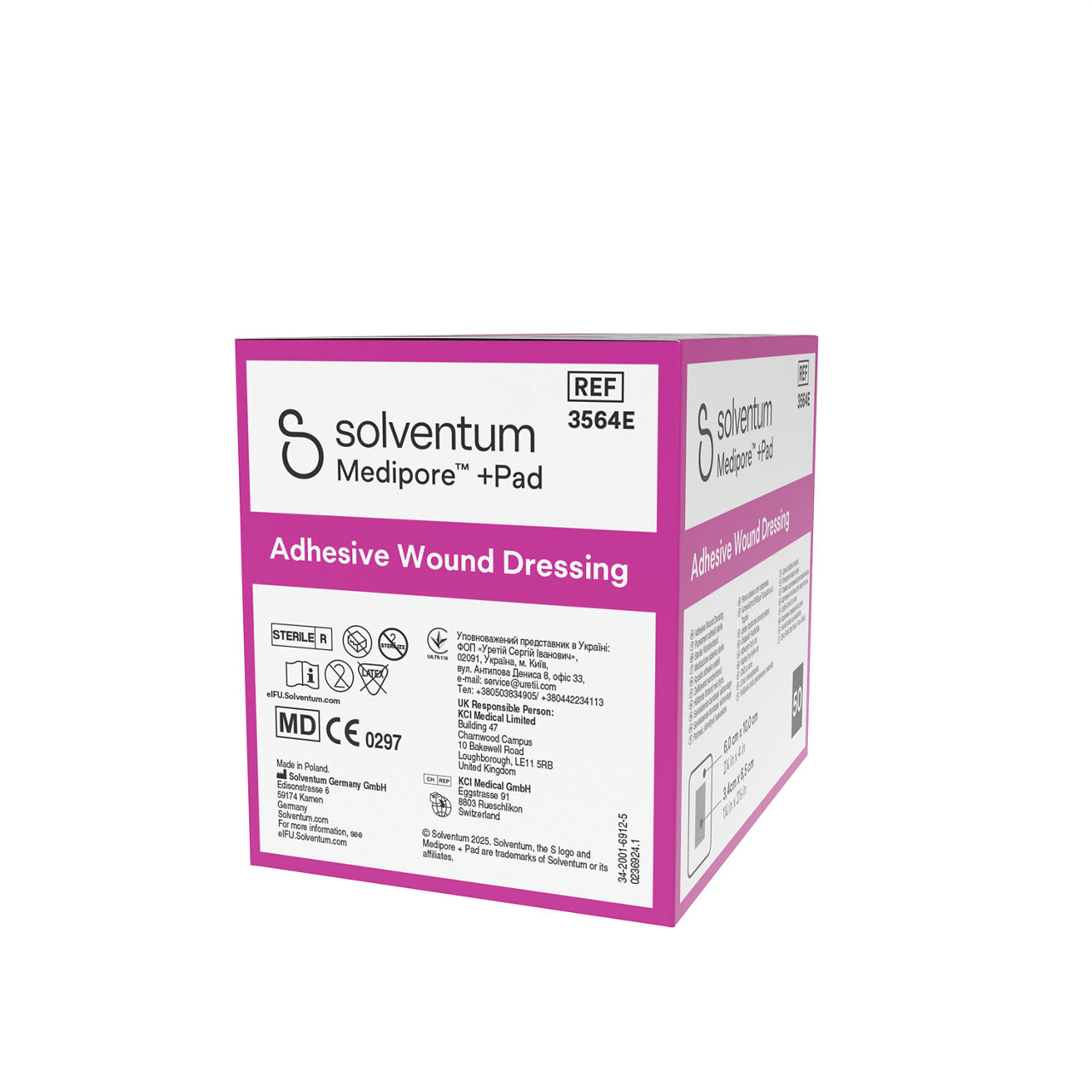 Solventum™ Medipore™+Pad Adhesive Wound Dressing, 3564E, 6 ft x 10 cm - Right, Center, In Packaging (8C1)