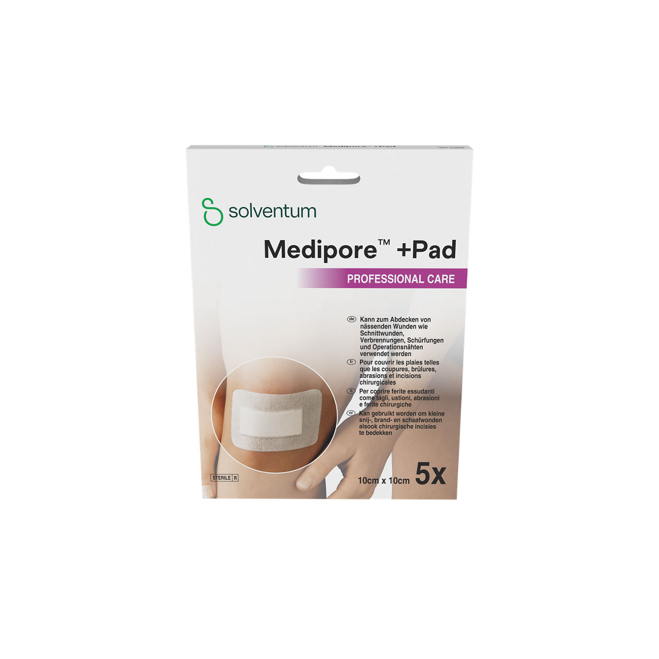 Solventum™ Medipore™ +Pad Professional Care Zelfklevend wondverband, 3566NP, 10 cm x 10 cm, Pad - 5 cm x 5,5 cm, 5/CAR